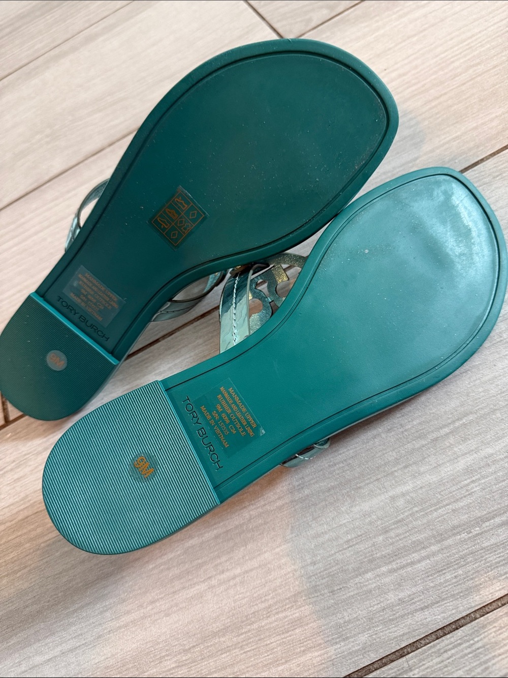 Tory Burch Miller Mirrored Metallic Sandal- Teal Color - Picture 6 of 6